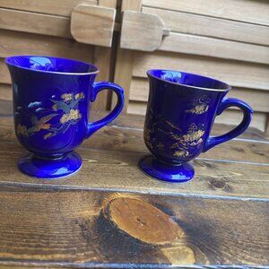 Vintage YC China Japan Cobalt Blue & Gold Footed Mugs – Made in Japan (Set of 2)
